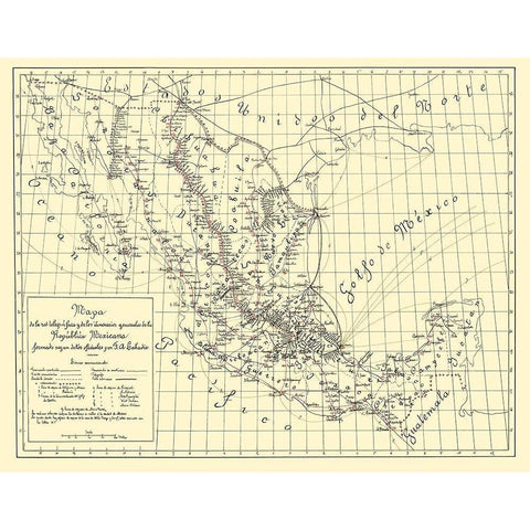 Telegraphs Mexico - Labadie 1884 White Modern Wood Framed Art Print by Labadie