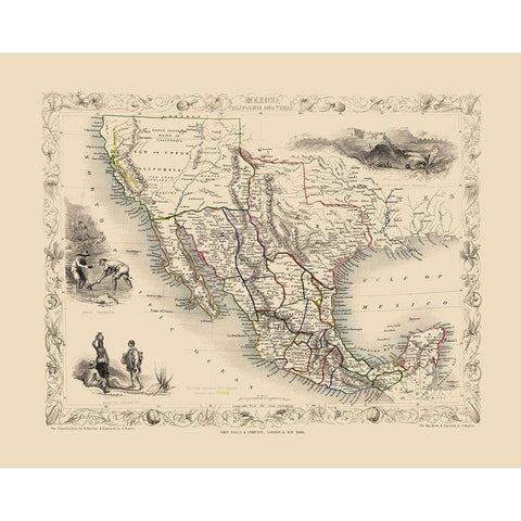 North America Mexico California Texas - Tallis White Modern Wood Framed Art Print by Tallis