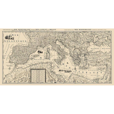 Mediterranean Sea Region - Sanson 1680 White Modern Wood Framed Art Print by Sanson