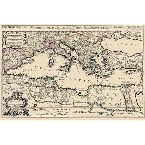 Mediterranean Sea Region - Berry 1685 Gold Ornate Wood Framed Art Print with Double Matting by Berry