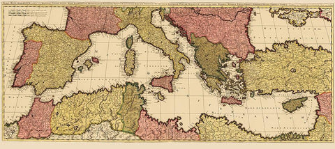 Mediterranean Sea Region - Valck 1695 White Modern Wood Framed Art Print with Double Matting by Valck