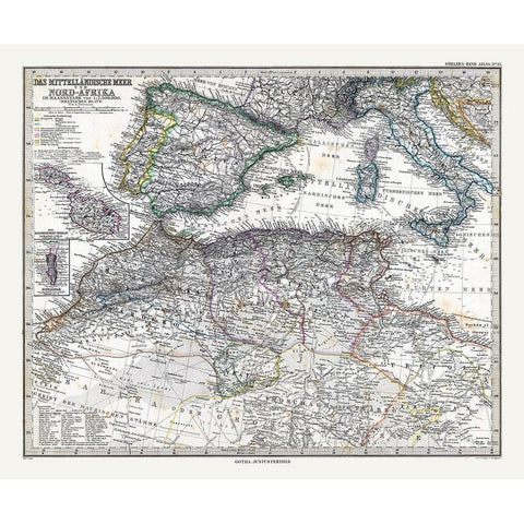 Mediterranean Sea North Africa - Stieler 1885 White Modern Wood Framed Art Print by Stieler