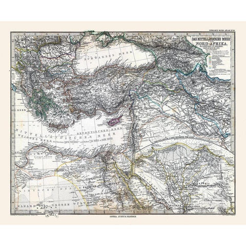 Eastern Mediterranean Sea North Africa Black Modern Wood Framed Art Print by Stieler