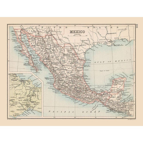 Guatemala Mexico - Bartholomew 1892 White Modern Wood Framed Art Print by Bartholomew