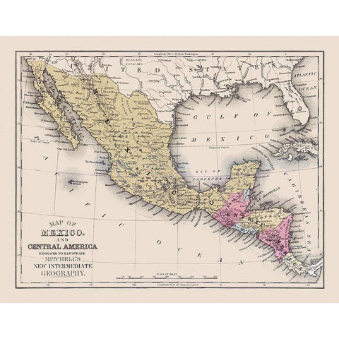 Central America Mexico United States White Modern Wood Framed Art Print by Mitchell