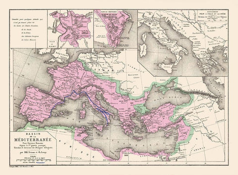 Mediterranean Basin Europe - Drioux 1882 White Modern Wood Framed Art Print with Double Matting by Drioux