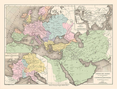 Arabian Empire Carolingian Empire Middle East White Modern Wood Framed Art Print with Double Matting by Drioux