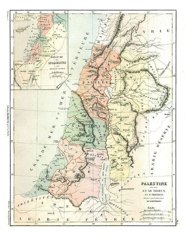 Middle East Palestine Kingdom of Israel Black Ornate Wood Framed Art Print with Double Matting by Cortambert