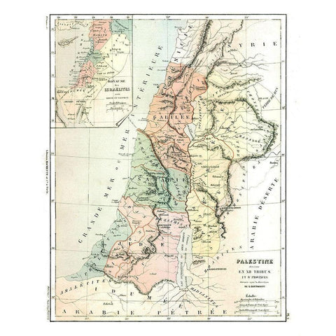 Middle East Palestine Kingdom of Israel Gold Ornate Wood Framed Art Print with Double Matting by Cortambert