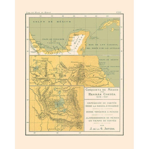 Conquest of Mexico 1519 AD to 1531 AD - Artero Black Modern Wood Framed Art Print with Double Matting by Artero
