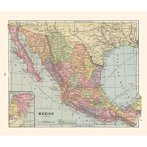 Mexico - Cram 1892 Black Modern Wood Framed Art Print with Double Matting by Cram