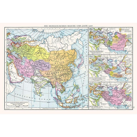 Mongol Empires 1300 Asia - Droysen 1886 White Modern Wood Framed Art Print by Droysen