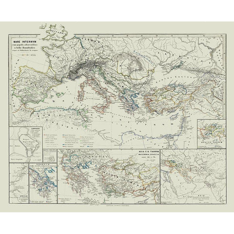 Mediterranean Asia Europe - Spruner 1865 Black Modern Wood Framed Art Print with Double Matting by Spruner