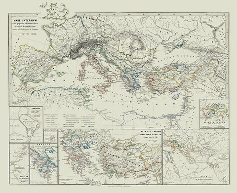 Mediterranean Asia Europe - Spruner 1865 Black Ornate Wood Framed Art Print with Double Matting by Spruner