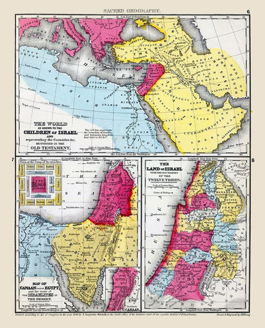 Sacred Geography Middle East - Mitchell 1844 White Modern Wood Framed Art Print with Double Matting by Mitchell