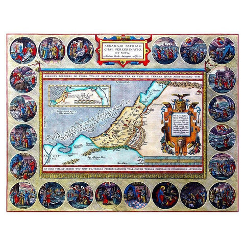 Travels of Abraham Middle East - Ortelius 1570 Black Modern Wood Framed Art Print with Double Matting by Ortelius