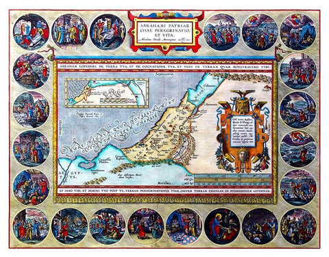 Travels of Abraham Middle East - Ortelius 1570 Black Ornate Wood Framed Art Print with Double Matting by Ortelius