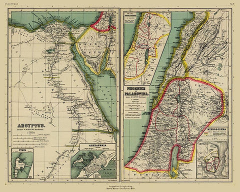 Middle East Egypt Palestina Phoenice - Kiepert Black Ornate Wood Framed Art Print with Double Matting by Kiepert