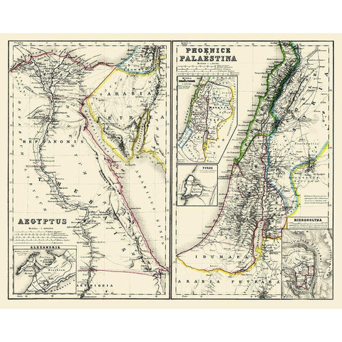 Middle East Egypt Palestina - Kiepert 1903 Gold Ornate Wood Framed Art Print with Double Matting by Kiepert