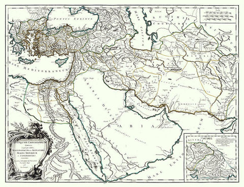 Middle East Alexander the Great - Vaugondy 1757 Black Ornate Wood Framed Art Print with Double Matting by Vaugondy