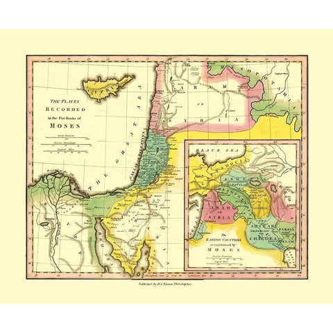 Middle East Five Books of Moses Places Gold Ornate Wood Framed Art Print with Double Matting by Wilkinson