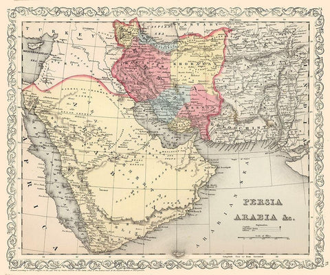 Middle East Persia Arabia - Mitchell 1857 White Modern Wood Framed Art Print with Double Matting by Mitchell