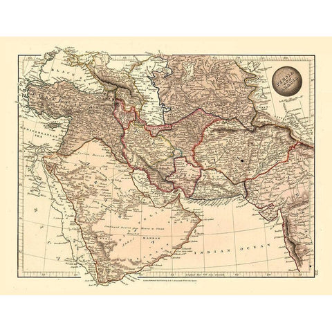 Middle East Persia Arabia - Arrowsmith 1825 White Modern Wood Framed Art Print by Arrowsmith