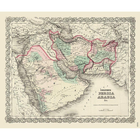 Middle East Persia Arabia - Colton 1855 Black Modern Wood Framed Art Print with Double Matting by Colton