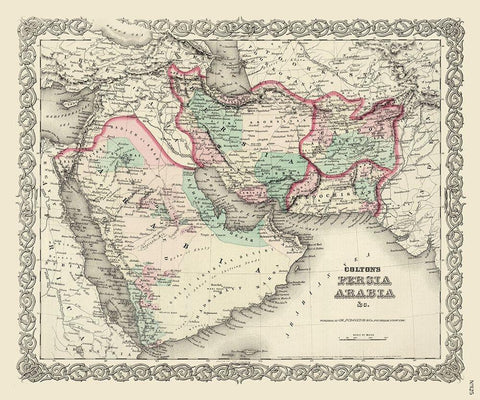 Middle East Persia Arabia - Colton 1855 White Modern Wood Framed Art Print with Double Matting by Colton