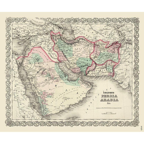 Middle East Persia Arabia - Colton 1855 Gold Ornate Wood Framed Art Print with Double Matting by Colton
