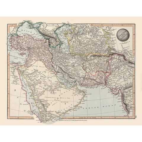 Middle East Persia Arabia - Arrowsmith 1825 White Modern Wood Framed Art Print by Arrowsmith