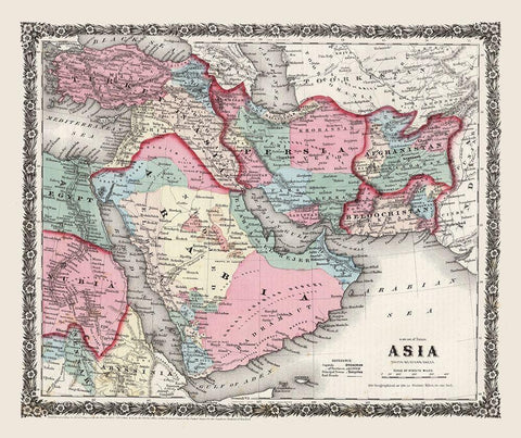 Middle East Persia Arabia - Colton 1858 Black Ornate Wood Framed Art Print with Double Matting by Colton