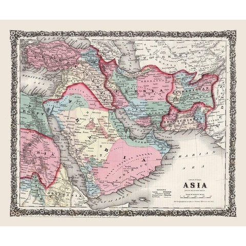 Middle East Persia Arabia - Colton 1858 White Modern Wood Framed Art Print by Colton