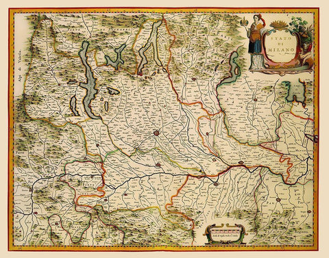 Milano Region Italy - Blaeu 1640 White Modern Wood Framed Art Print with Double Matting by Blaeu