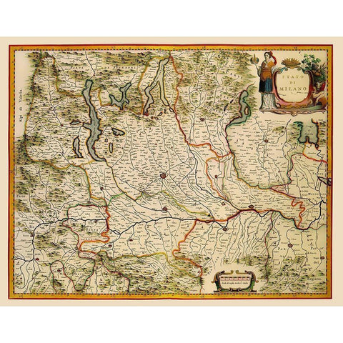 Milano Region Italy - Blaeu 1640 White Modern Wood Framed Art Print by Blaeu