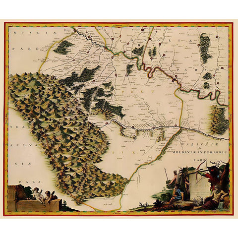 Eastern Europe Moldova Ukraine - Blaeu 1662 Gold Ornate Wood Framed Art Print with Double Matting by Blaeu