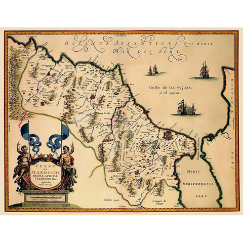 Morocco North Africa - Blaeu 1635 Gold Ornate Wood Framed Art Print with Double Matting by Blaeu