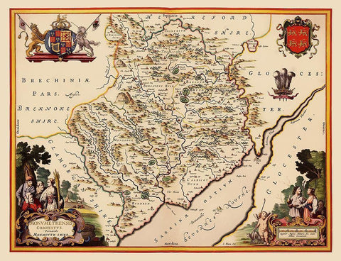 Monmouthshire Wales Great Britain - Blaeu 1645 White Modern Wood Framed Art Print with Double Matting by Blaeu