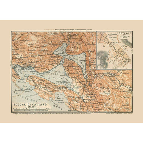 Europe Bay of Kotor Montenegro - Baedeker 1910 Black Modern Wood Framed Art Print by Baedeker