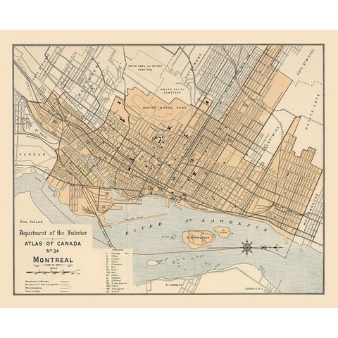 Montreal Canada - White 1906 Black Modern Wood Framed Art Print by White