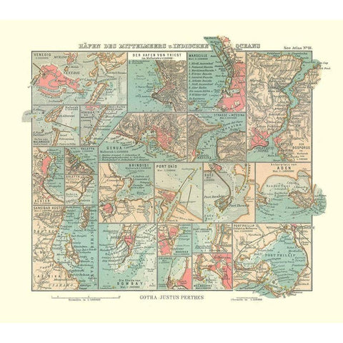 Mediterranean Sea Indian Ocean Ports - Perthes Gold Ornate Wood Framed Art Print with Double Matting by Perthes