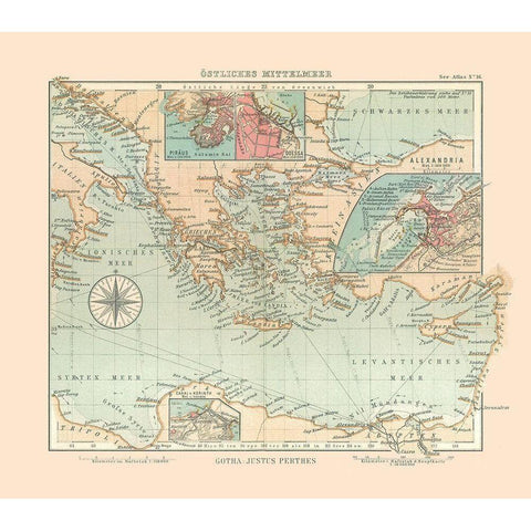 Eastern Mediterranean Sea - Perthes 1914 Black Modern Wood Framed Art Print with Double Matting by Perthes