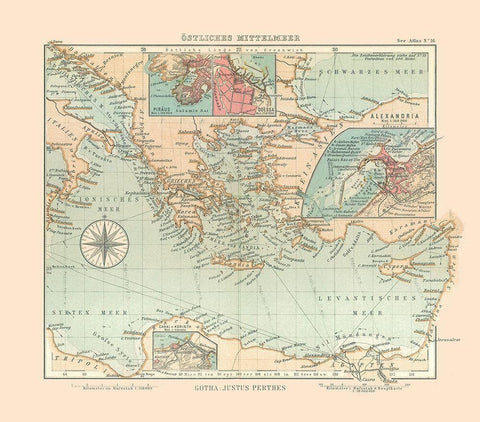 Eastern Mediterranean Sea - Perthes 1914 White Modern Wood Framed Art Print with Double Matting by Perthes