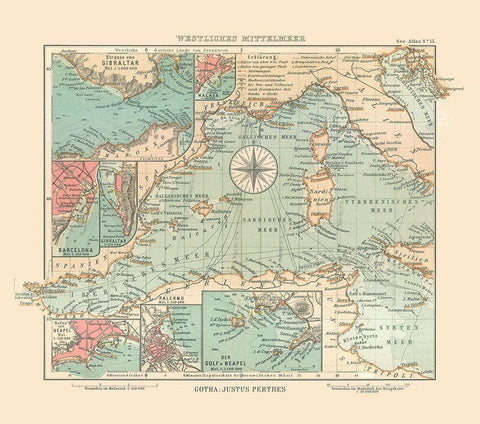 Western Mediterranean Sea - Perthes 1914 White Modern Wood Framed Art Print with Double Matting by Perthes