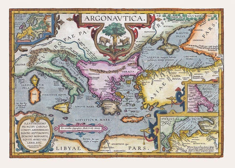 Argonauts Mideterranean Sea Europe - Ortelius 1570 Black Ornate Wood Framed Art Print with Double Matting by Ortelius