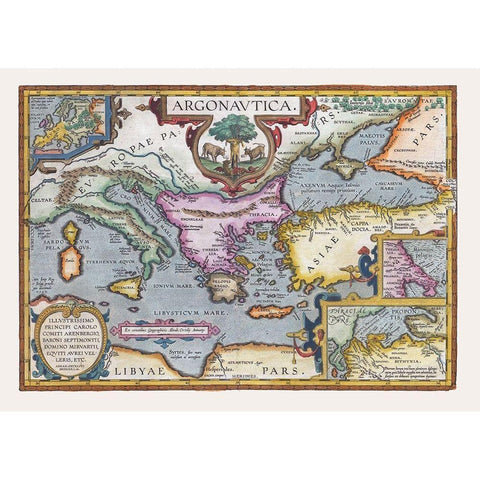 Argonauts Mideterranean Sea Europe - Ortelius 1570 Black Modern Wood Framed Art Print with Double Matting by Ortelius
