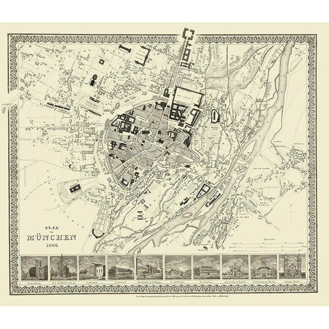 Munich Germany - Meyer 1860 White Modern Wood Framed Art Print by Meyer