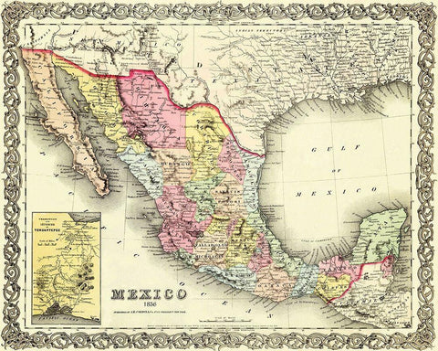 Mexico - Colton 1856 White Modern Wood Framed Art Print with Double Matting by Colton