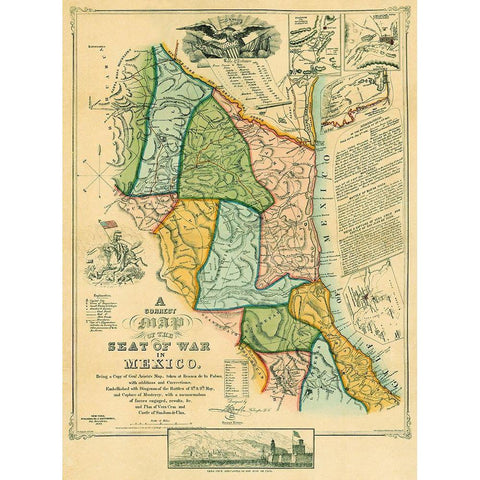 Seat of War Mexico - Disturnell 1847 Black Modern Wood Framed Art Print with Double Matting by Disturnell