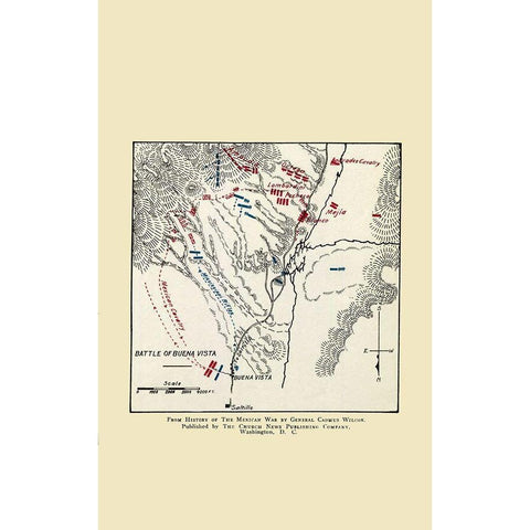 Buena Vista Mexico Battle Map 1892 White Modern Wood Framed Art Print by Church News Publishing